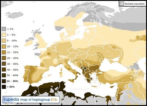 Geographic Distribution of Haplogroup E1b1b in Europe