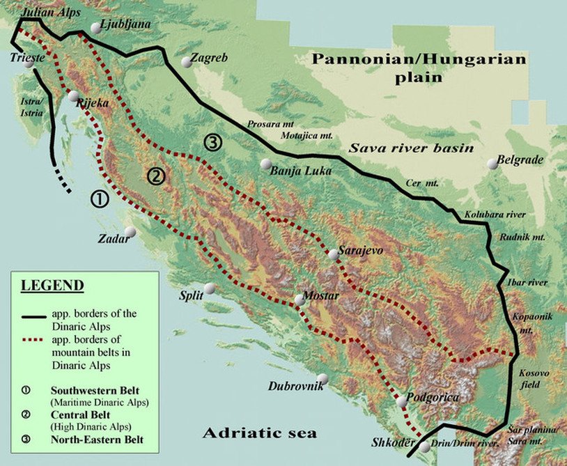 Map of the Dinaric karst region showing habitats of Rare Underground Salamanders in Italy and the Balkans.