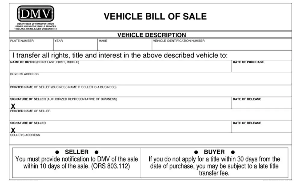 Vehicle Bill of Sale